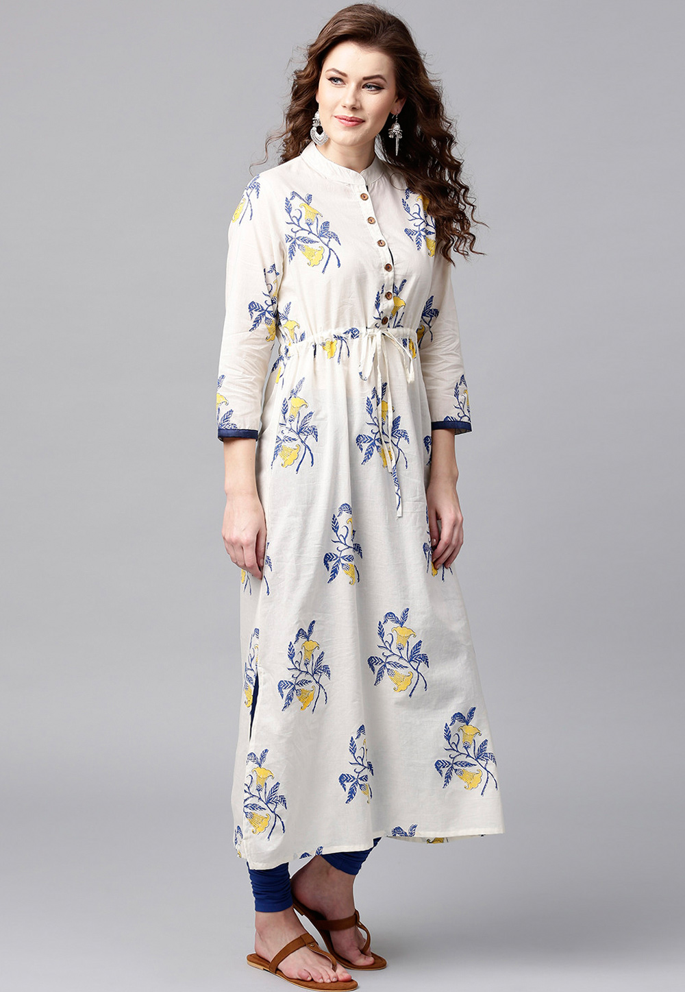 Off White Cotton Readymade Kurti 208195