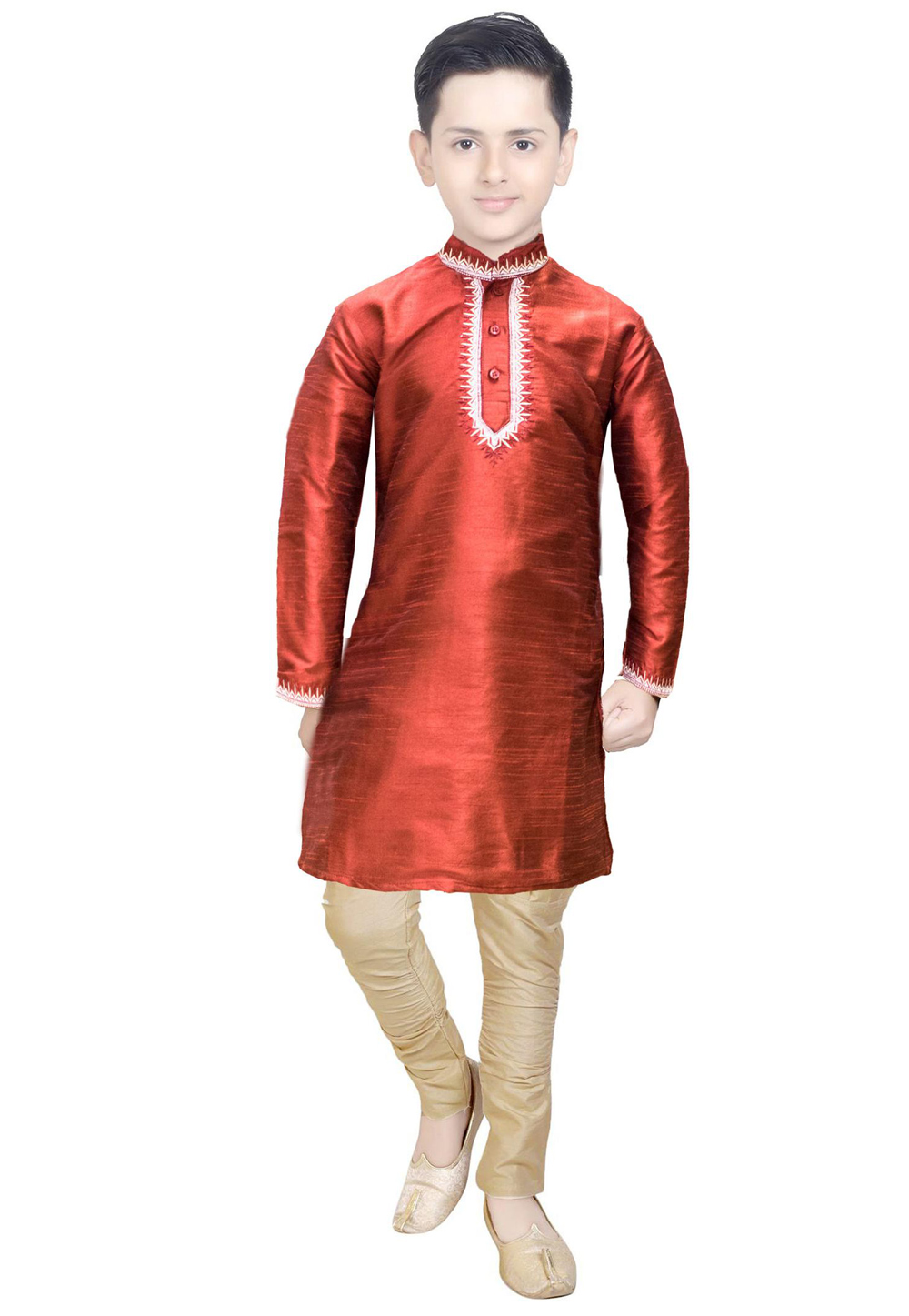 Maroon Dupion Silk Kids Kurta Pajama 226268