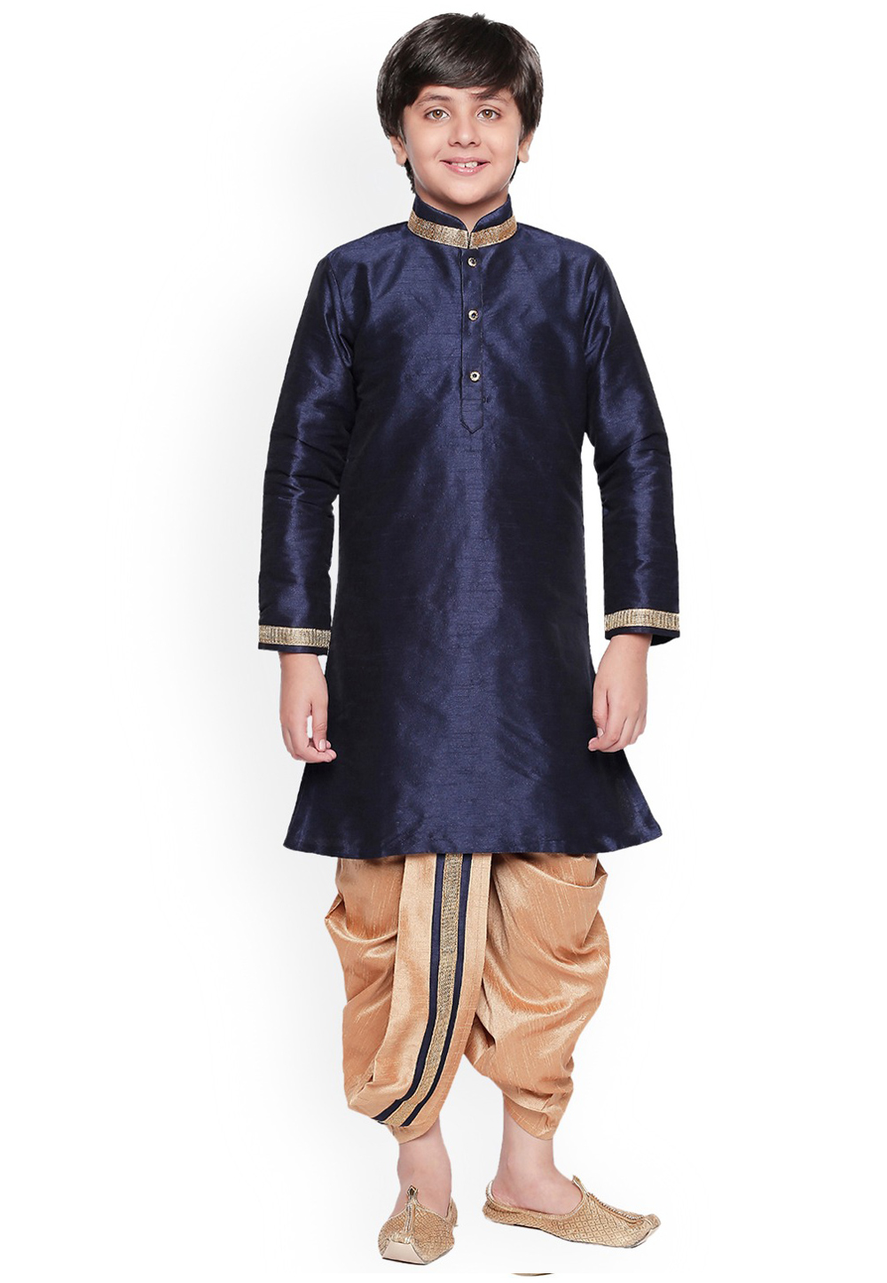 Navy Blue Dupion Silk Kids Dhoti Kurta 226271
