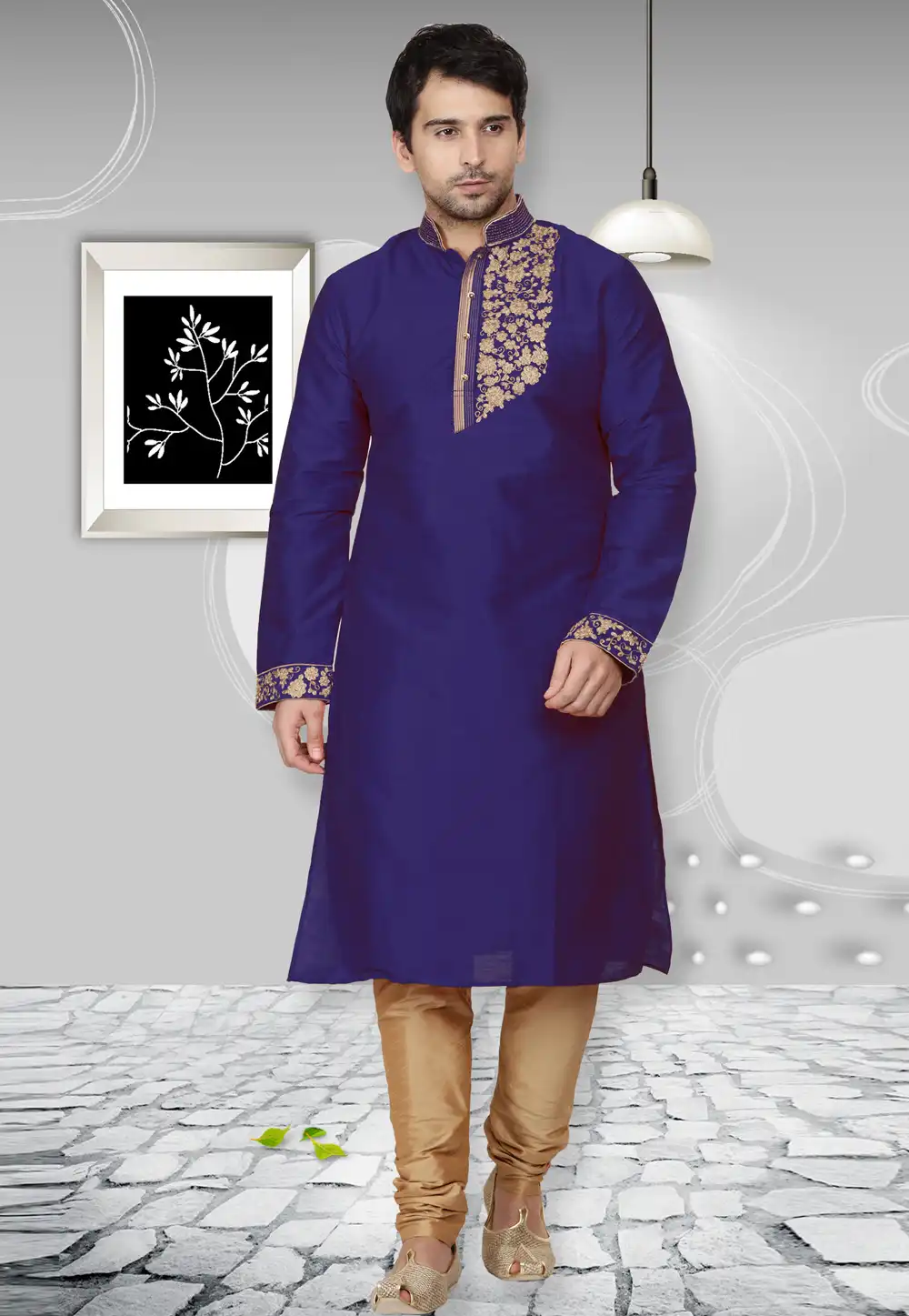 Blue Dupion Silk Readymade Kurta Pajama 204969