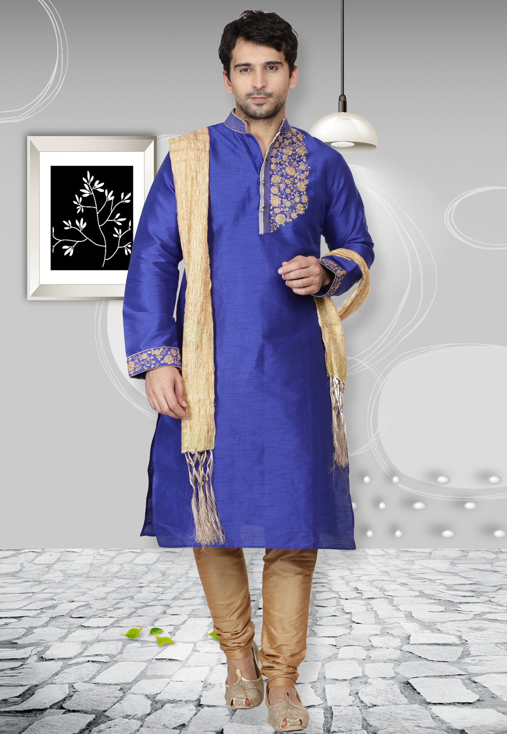 Blue Dupion Silk Readymade Kurta Pajama 167124