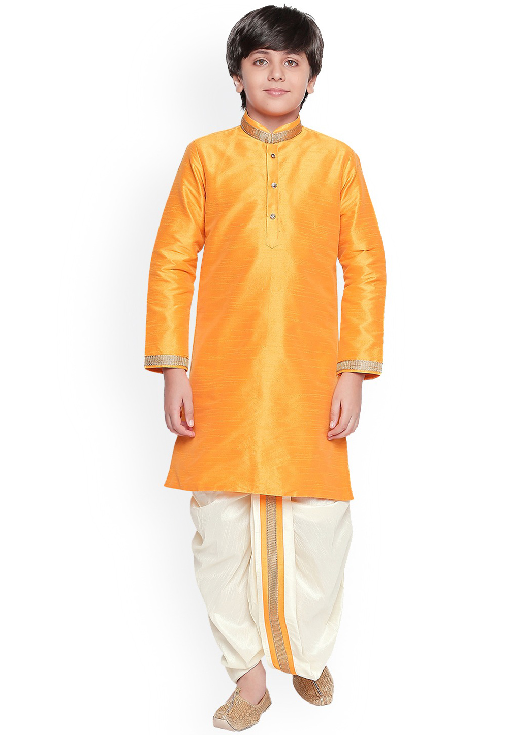 Orange Dupion Silk Kids Dhoti Kurta 226272