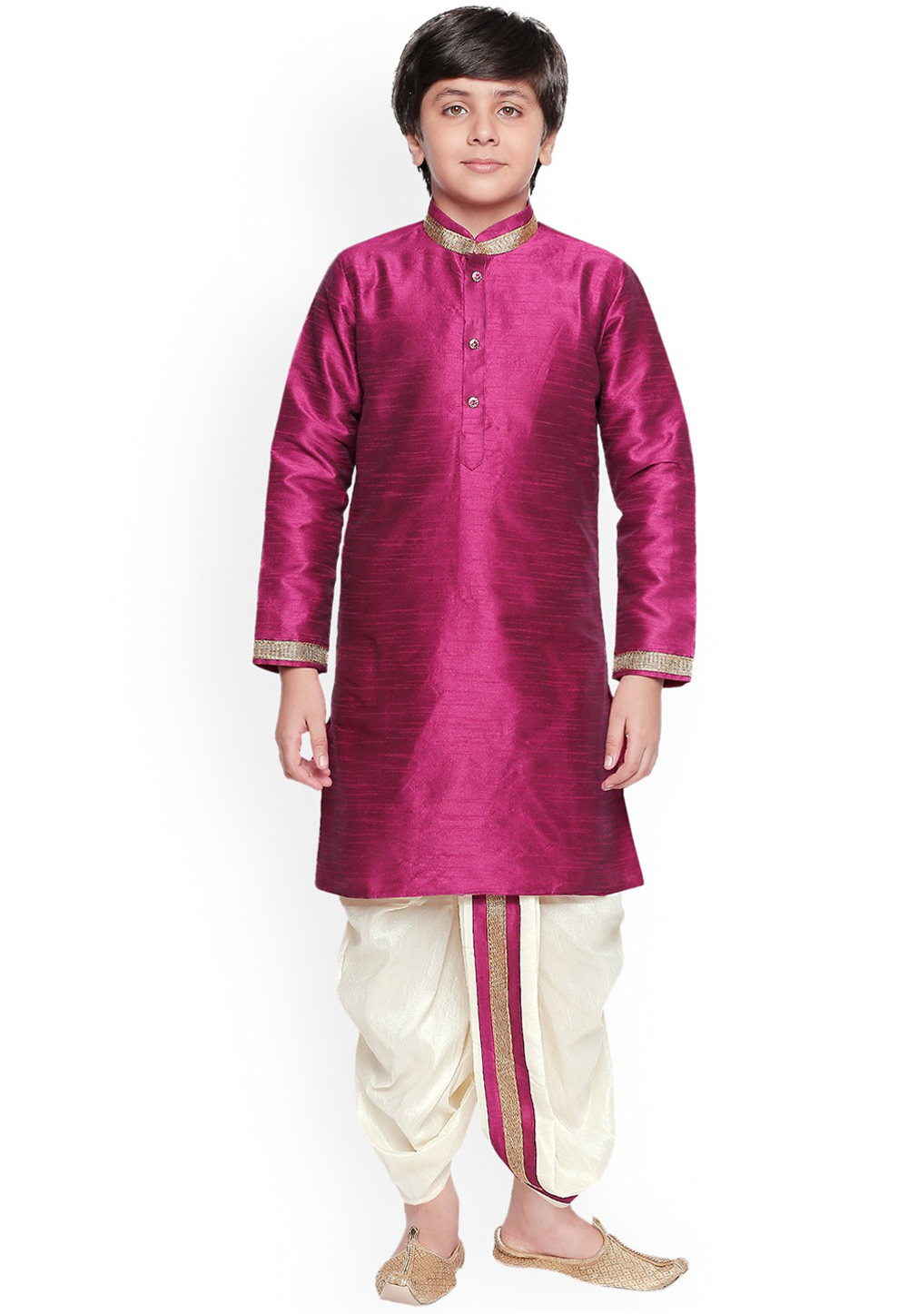 Magenta Dupion Silk Kids Dhoti Kurta 226273