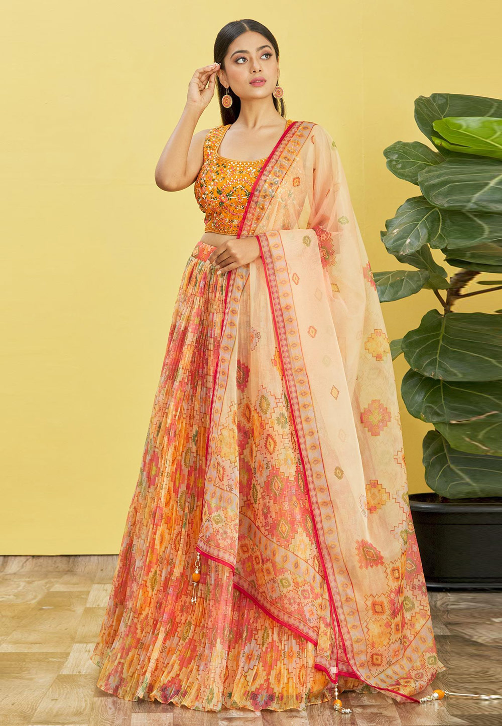 Yellow Organza A Line Lehenga Choli 269545