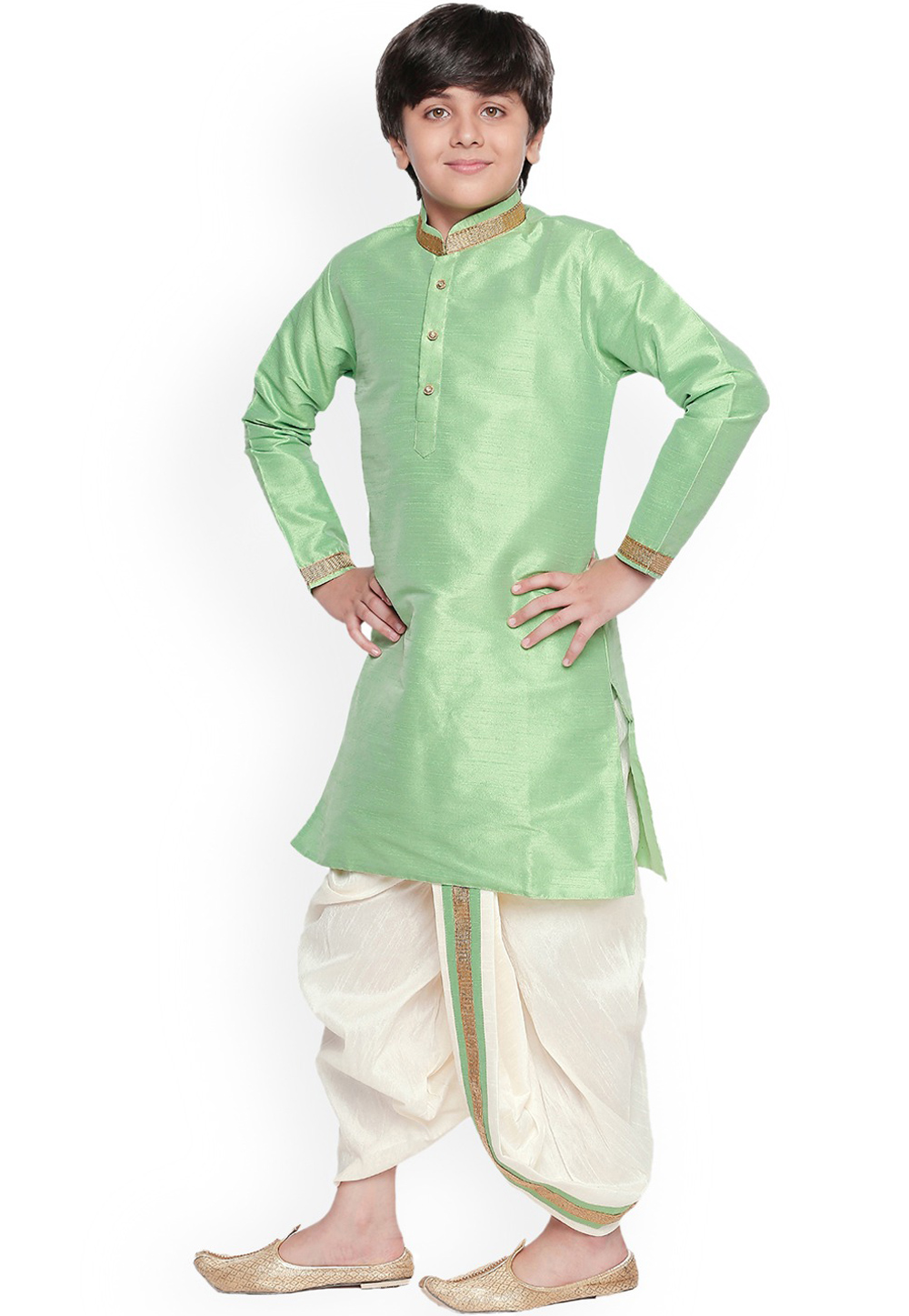 Pista Green Dupion Silk Kids Dhoti Kurta 226275