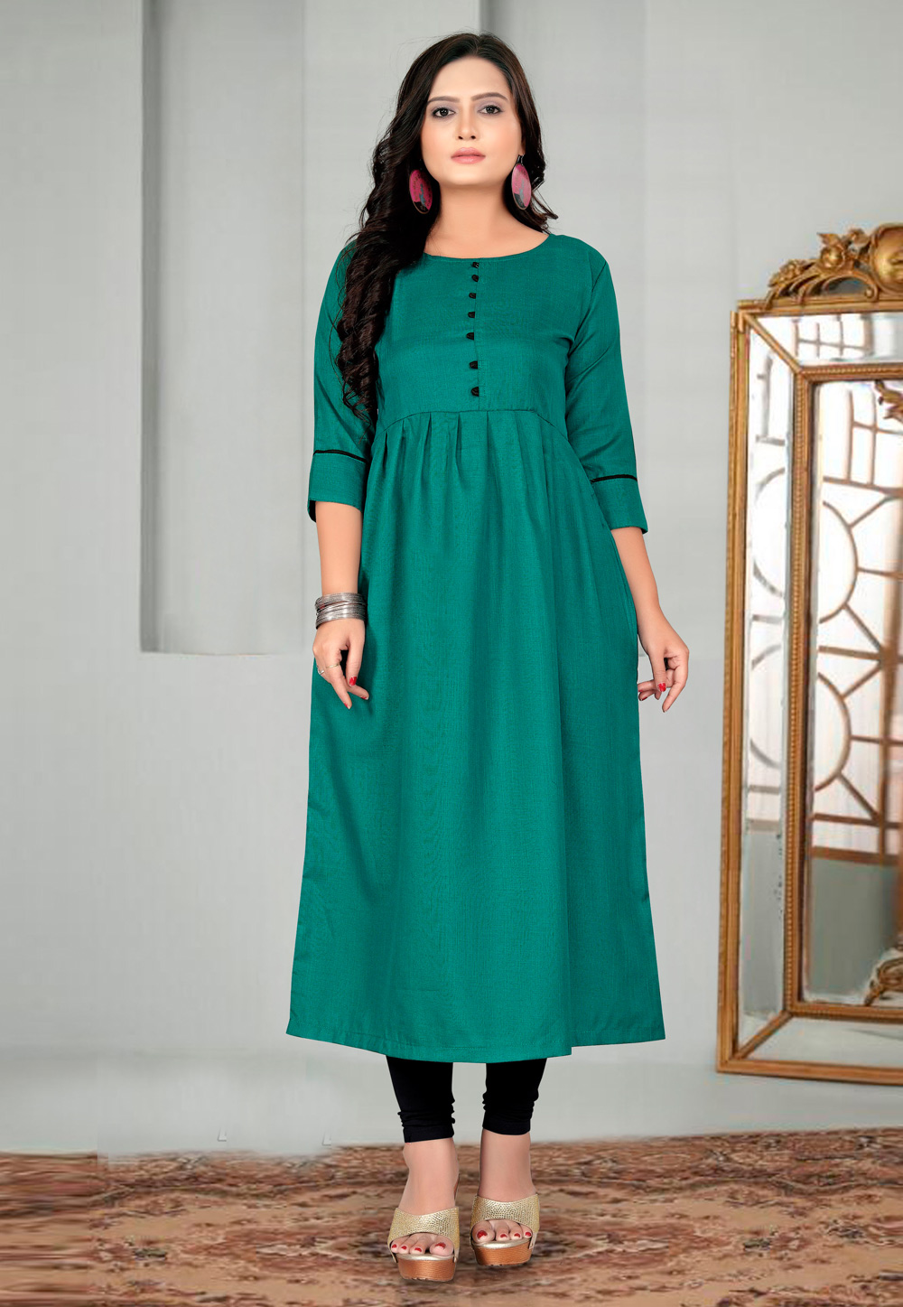Teal Cotton Kurti 226147