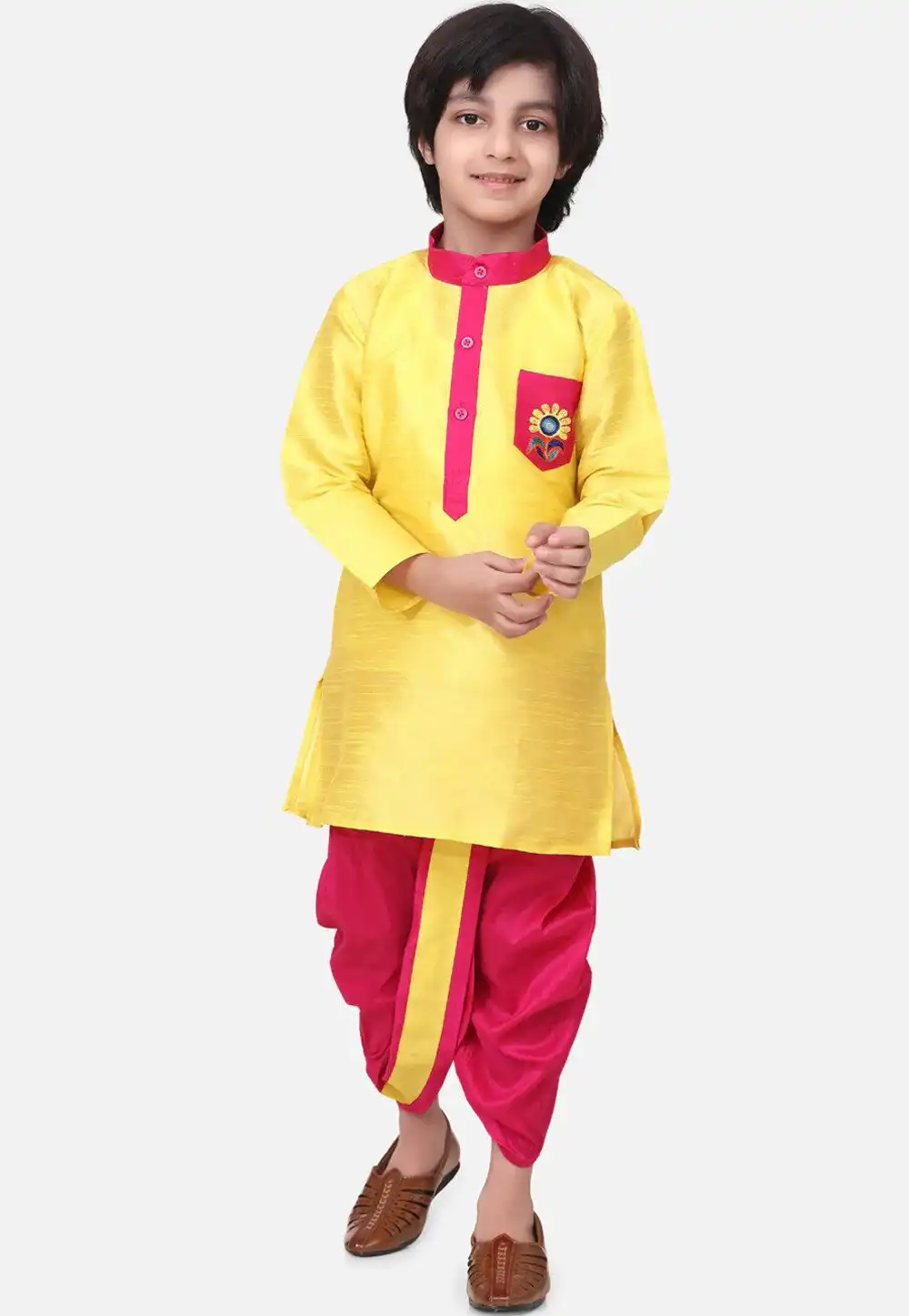 Yellow Dupion Silk Kids Dhoti Kurta 226248