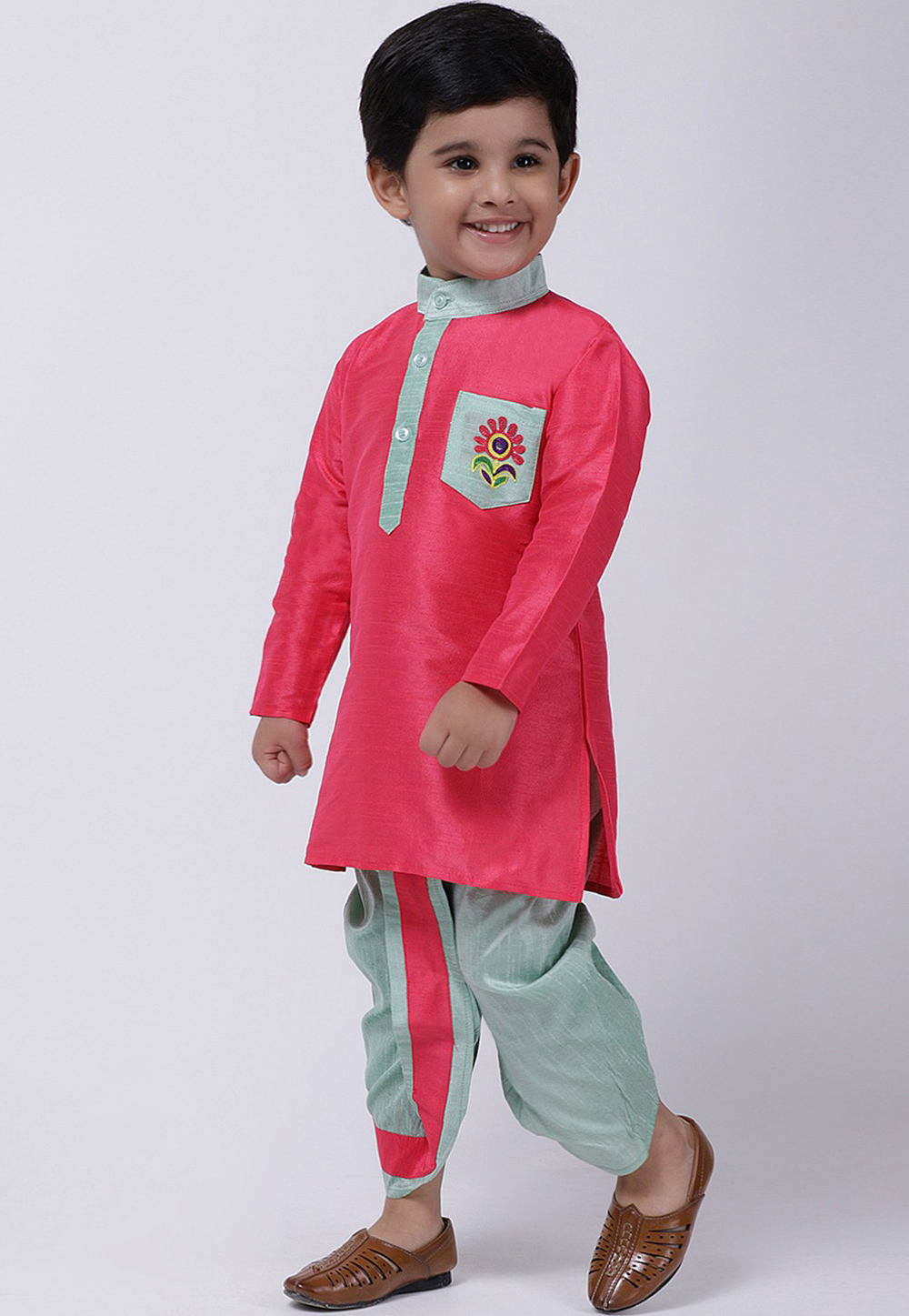 Pink Dupion Silk Kids Dhoti Kurta 226249