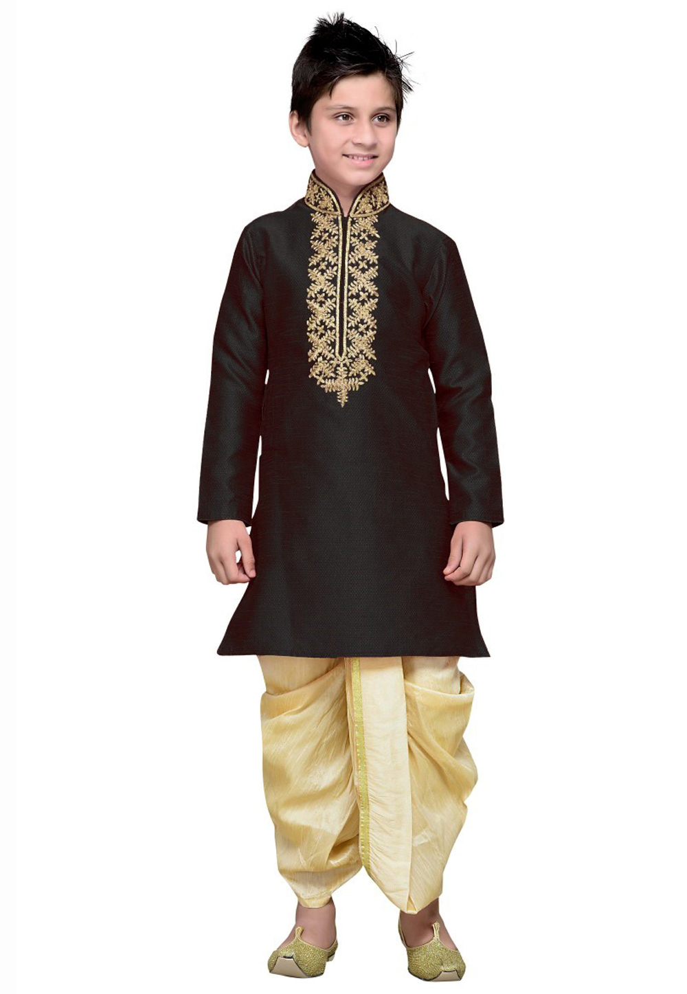 Black Dupion Silk Kids Dhoti Kurta 225125