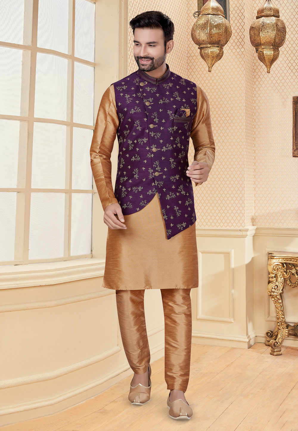 Beige Silk Kurta Pajama With Jacket 251167