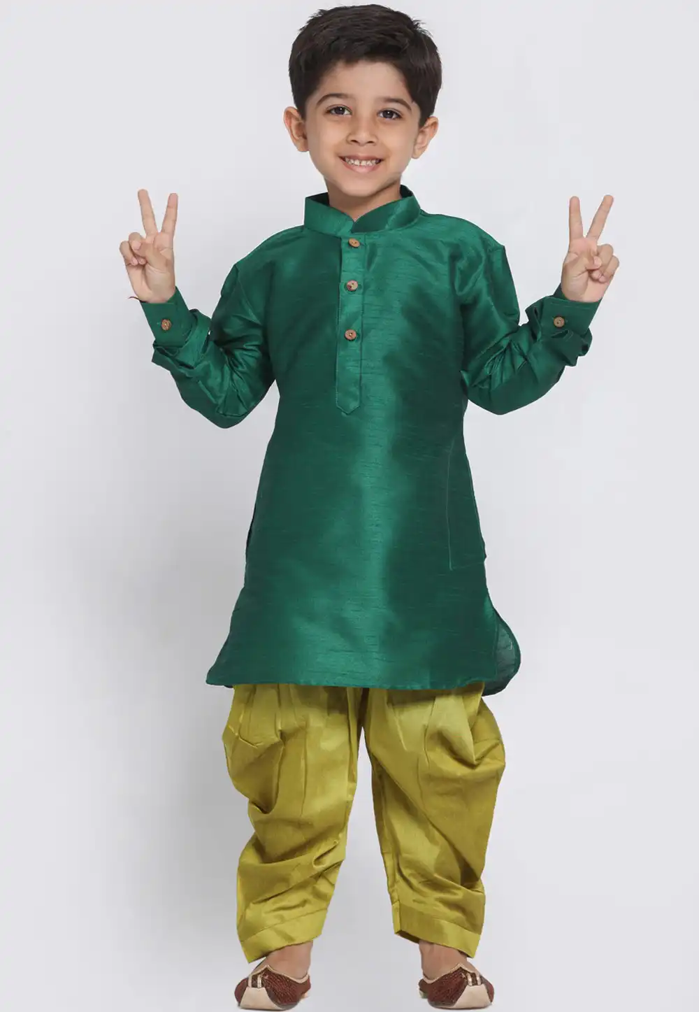 Green Dupion Silk Kids Dhoti Kurta 226251