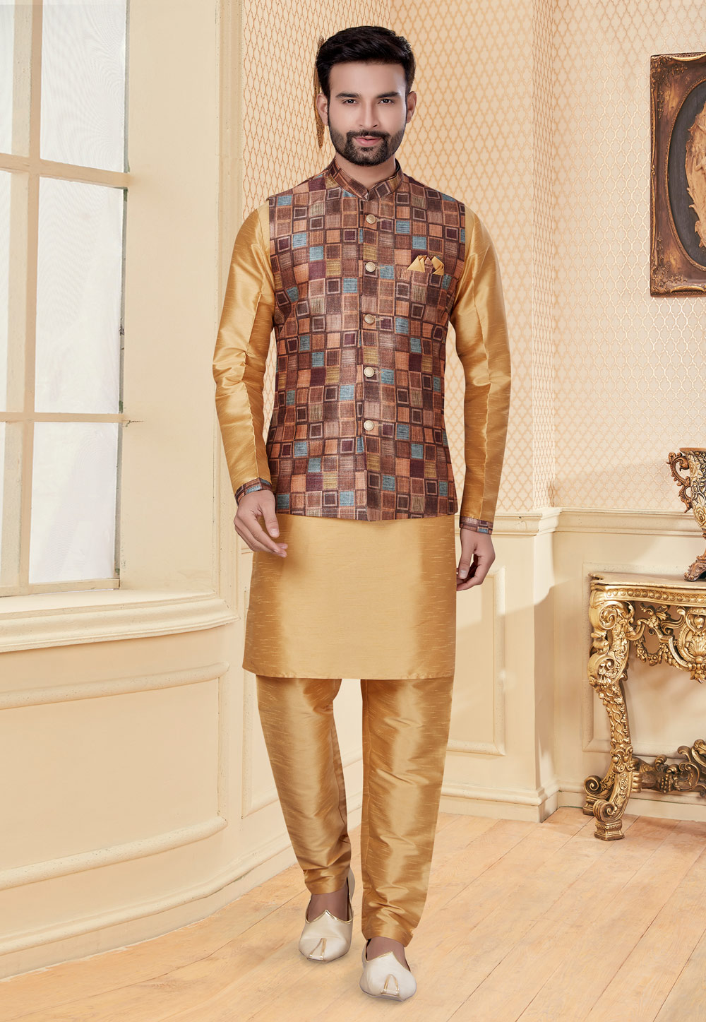 Beige Silk Kurta Pajama With Jacket 251168