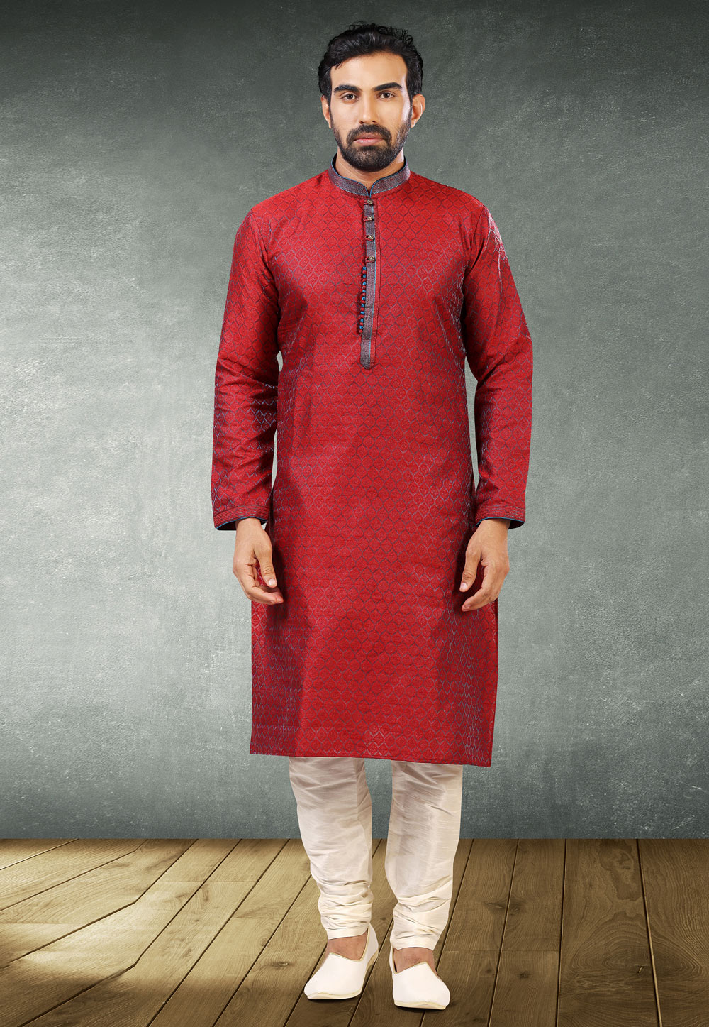 Maroon Jacquard Silk Kurta Pajama 235510
