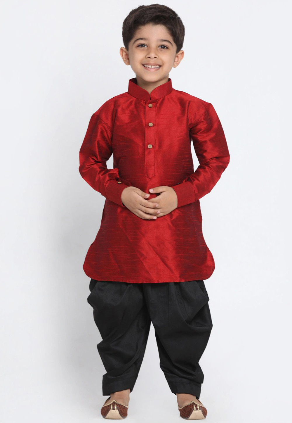 Maroon Dupion Silk Kids Dhoti Kurta 226252