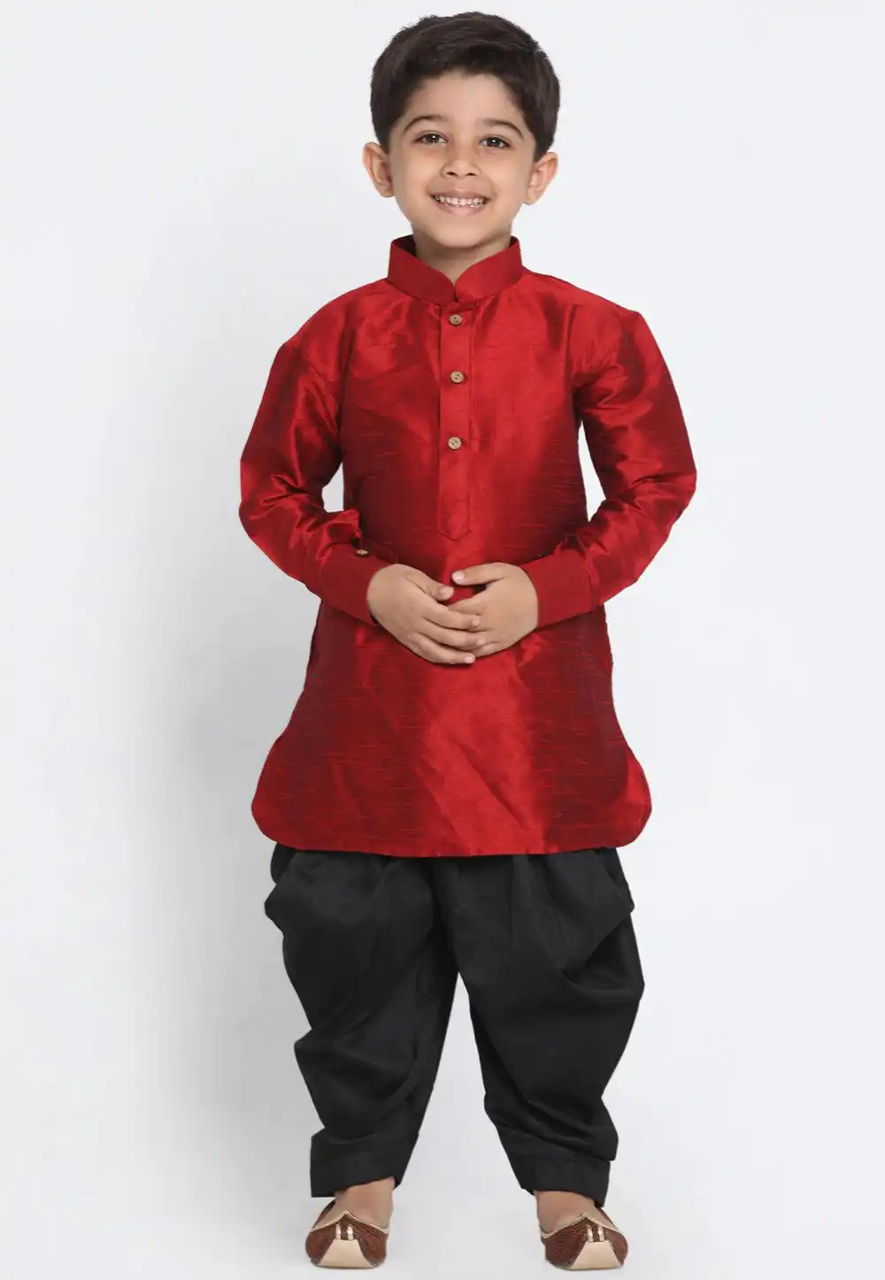 Maroon Dupion Silk Kids Dhoti Kurta 226252