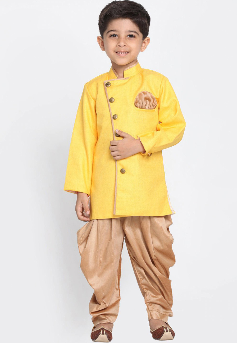 Yellow Dupion Silk Kids Dhoti Kurta 226253