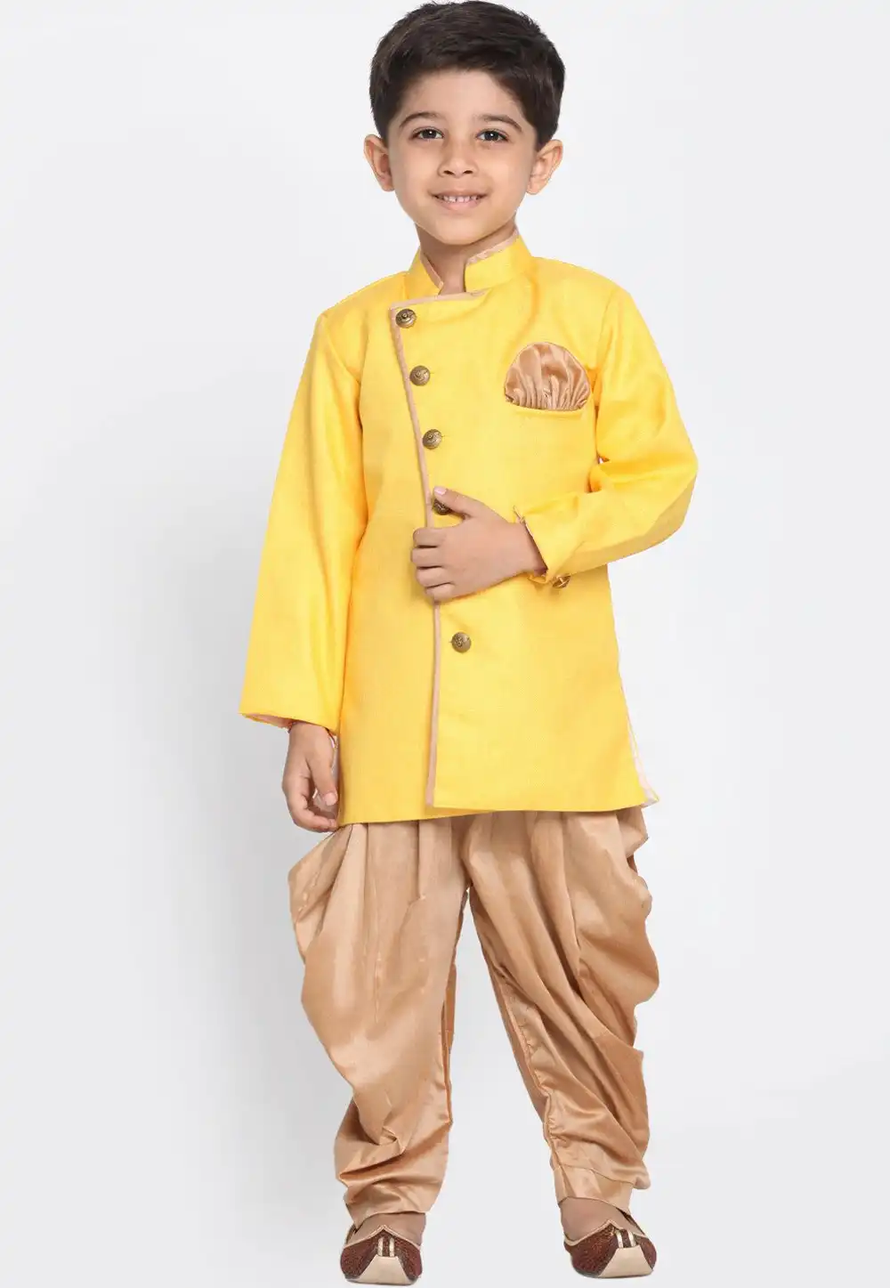 Yellow Dupion Silk Kids Dhoti Kurta 226253