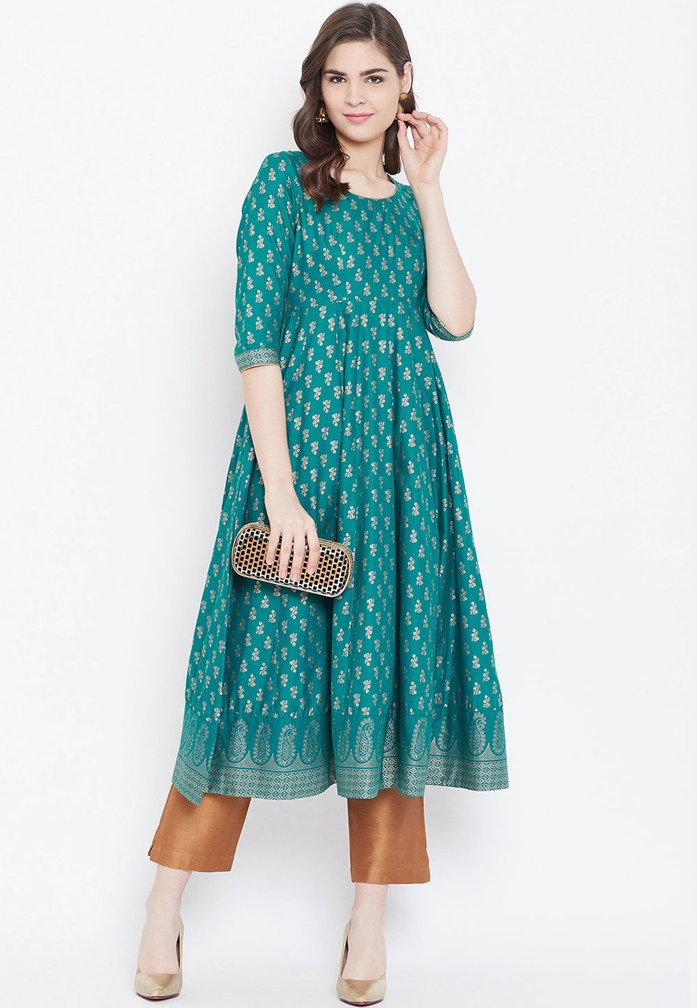 Teal Cotton Kurti 227651