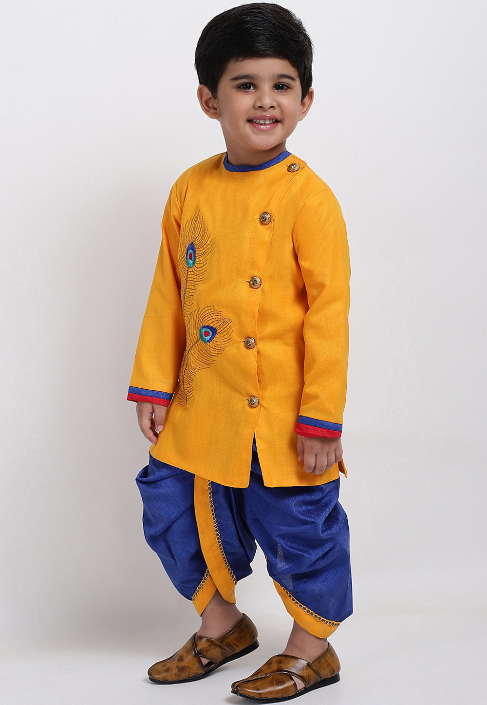 Yellow Dupion Silk Kids Dhoti Kurta 226254