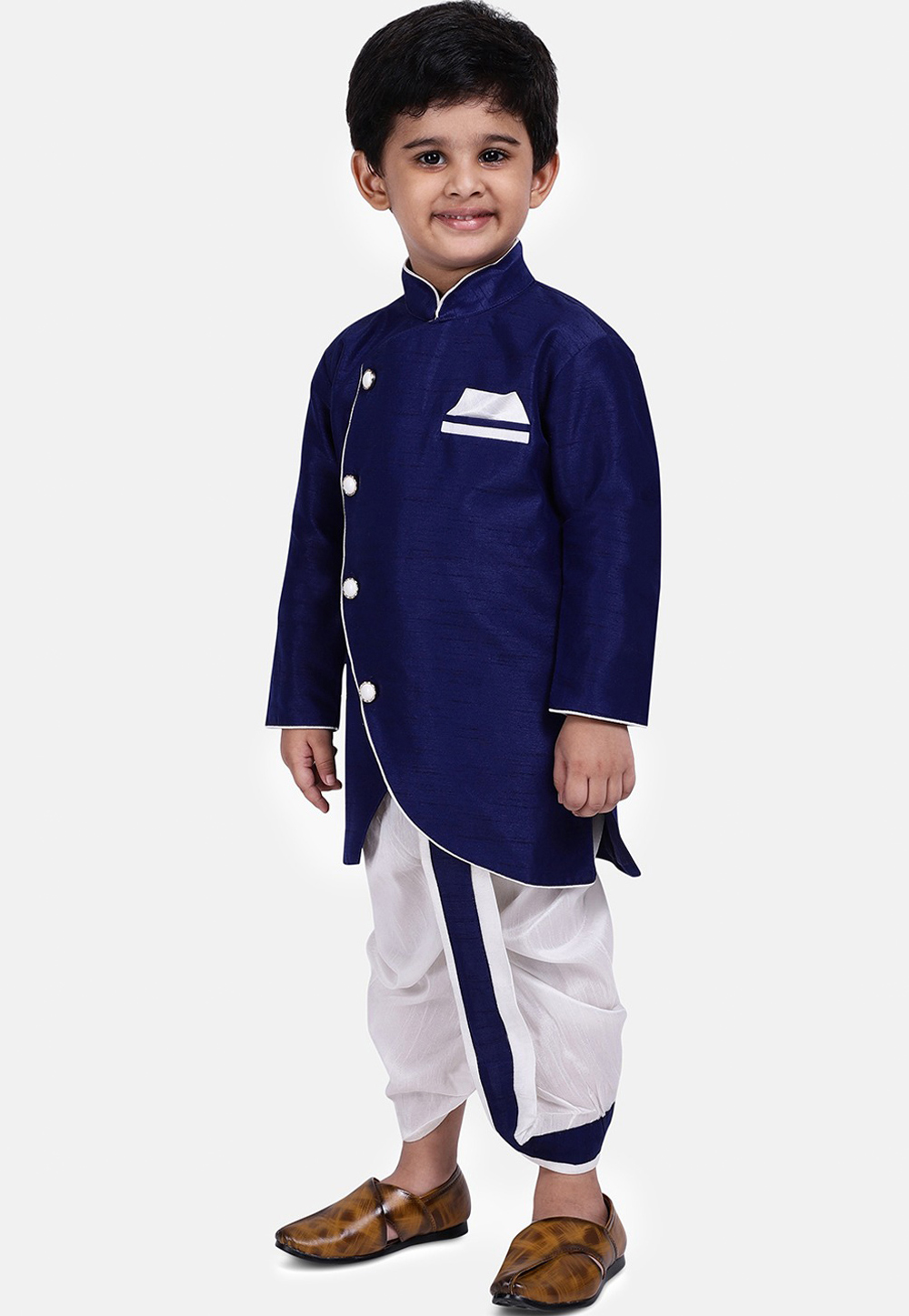 Navy Blue Dupion Silk Kids Dhoti Kurta 226256