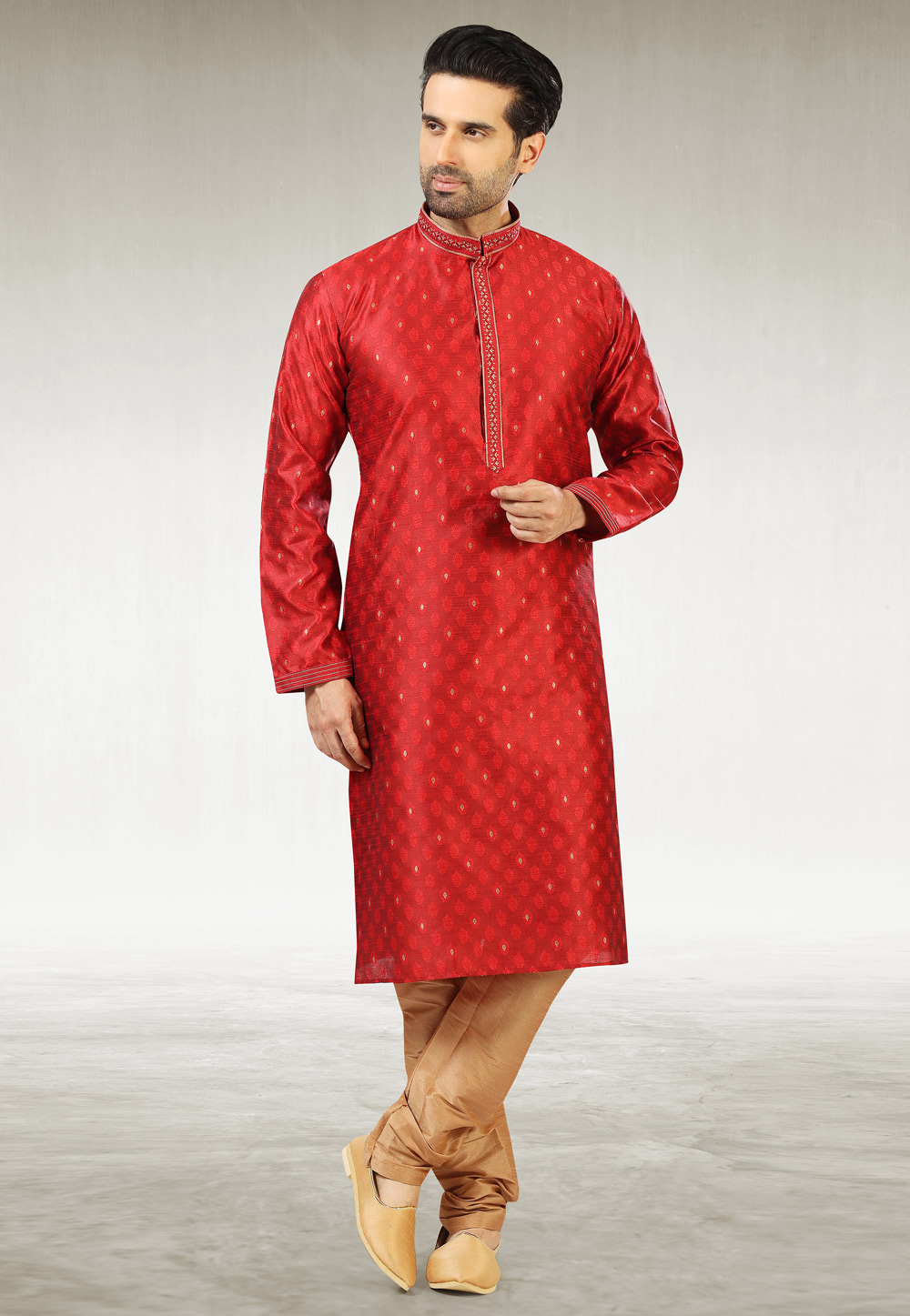 Maroon Jacquard Silk Kurta Pajama 235684