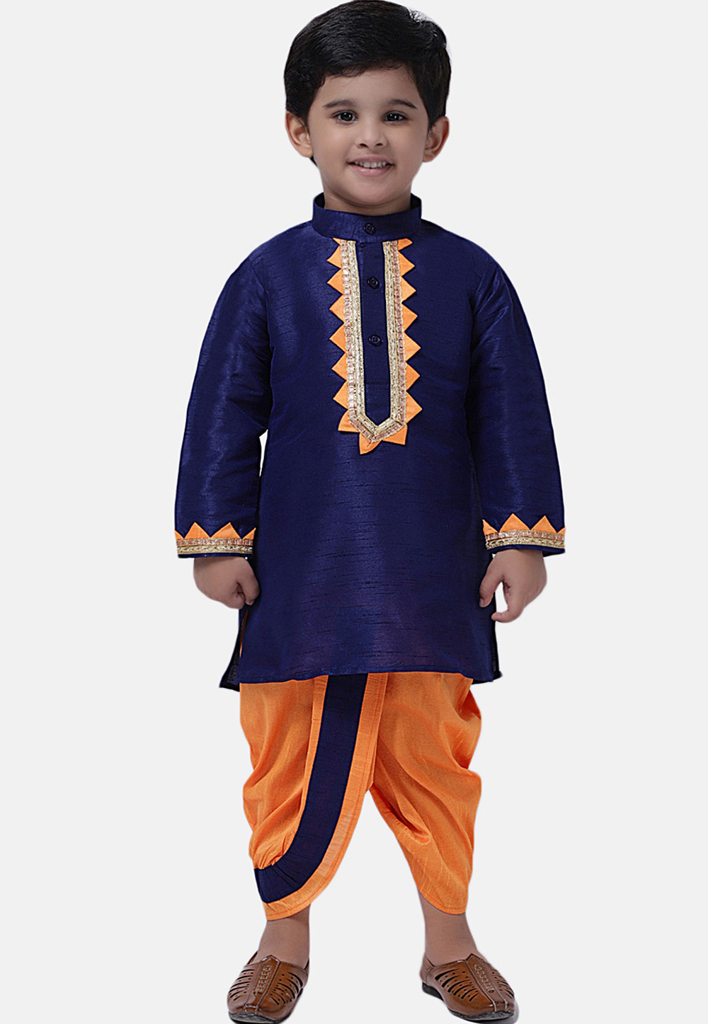 Navy Blue Dupion Silk Kids Dhoti Kurta 226257