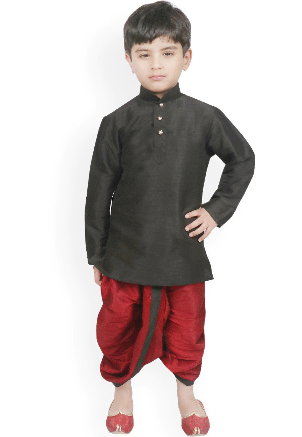 Black Dupion Silk Kids Dhoti Kurta 226258