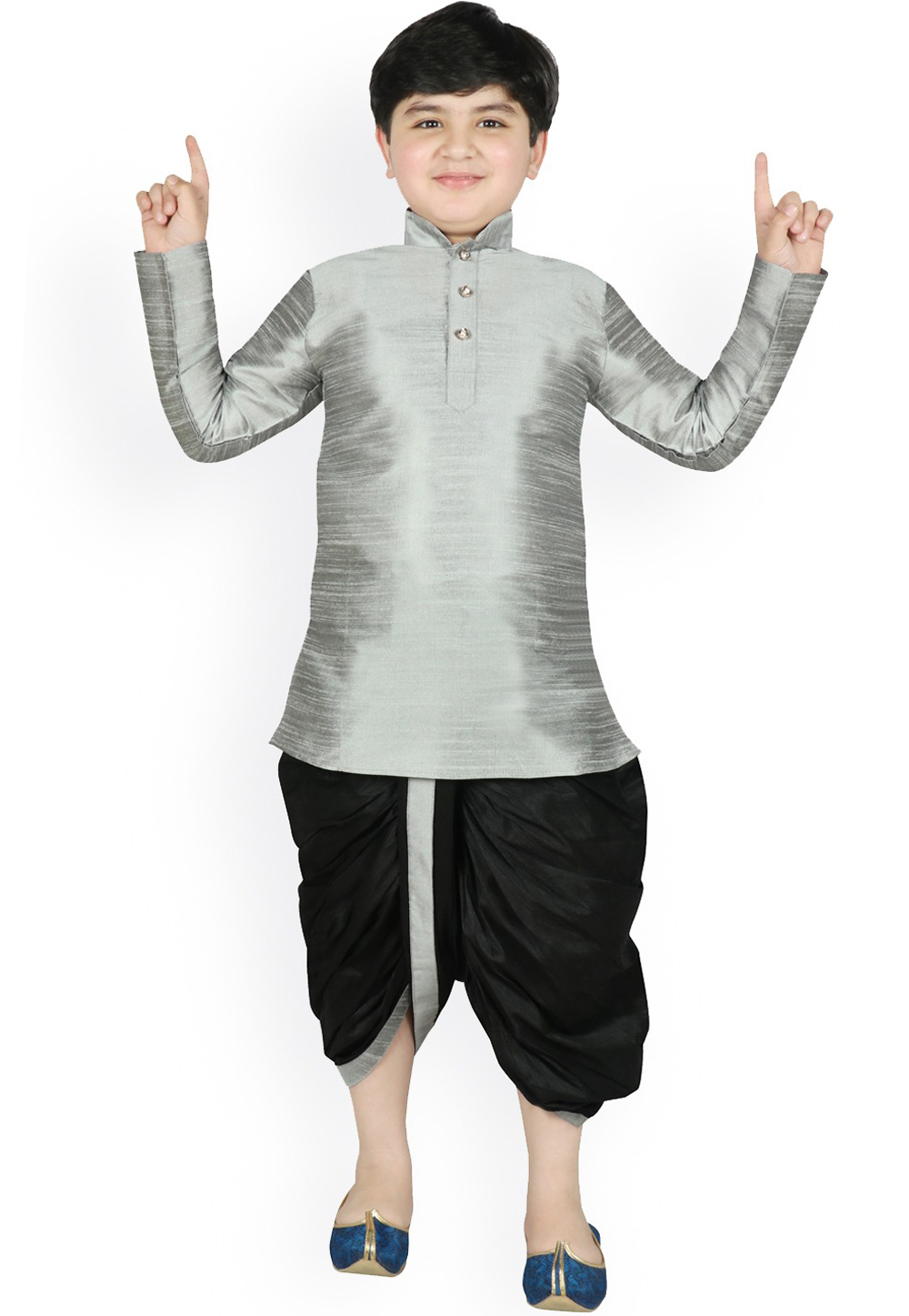 Grey Dupion Silk Kids Dhoti Kurta 226259