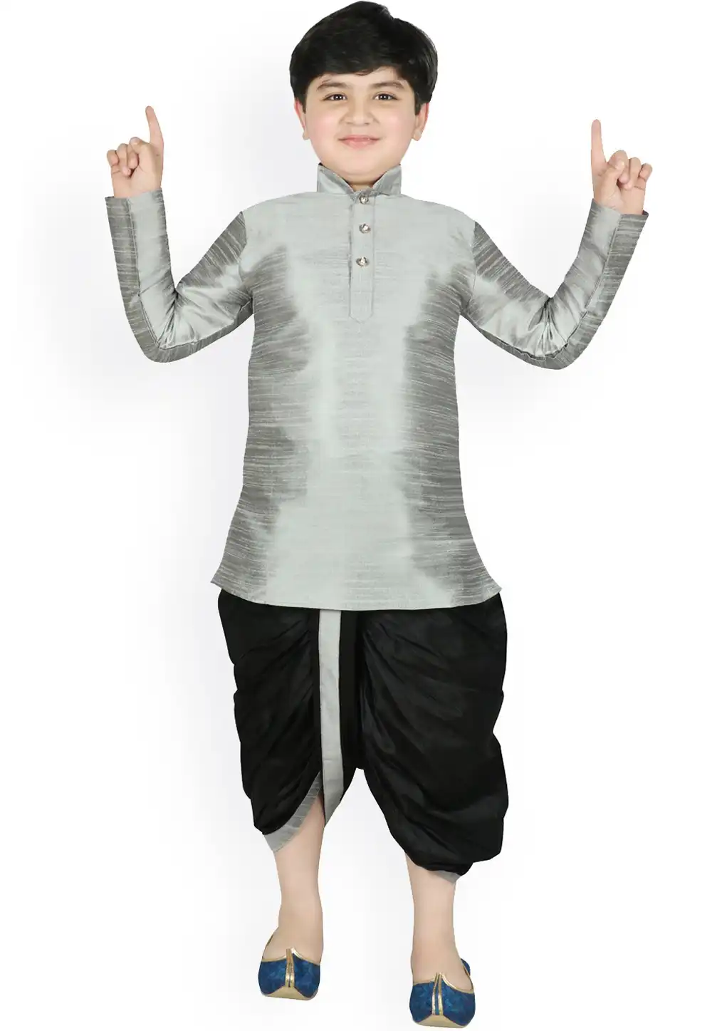 Grey Dupion Silk Kids Dhoti Kurta 226259