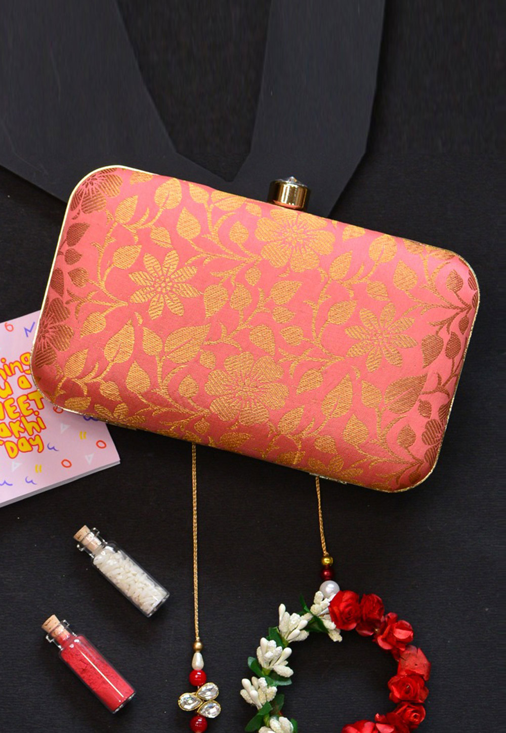 Pink Brocade Silk Clutch 228221