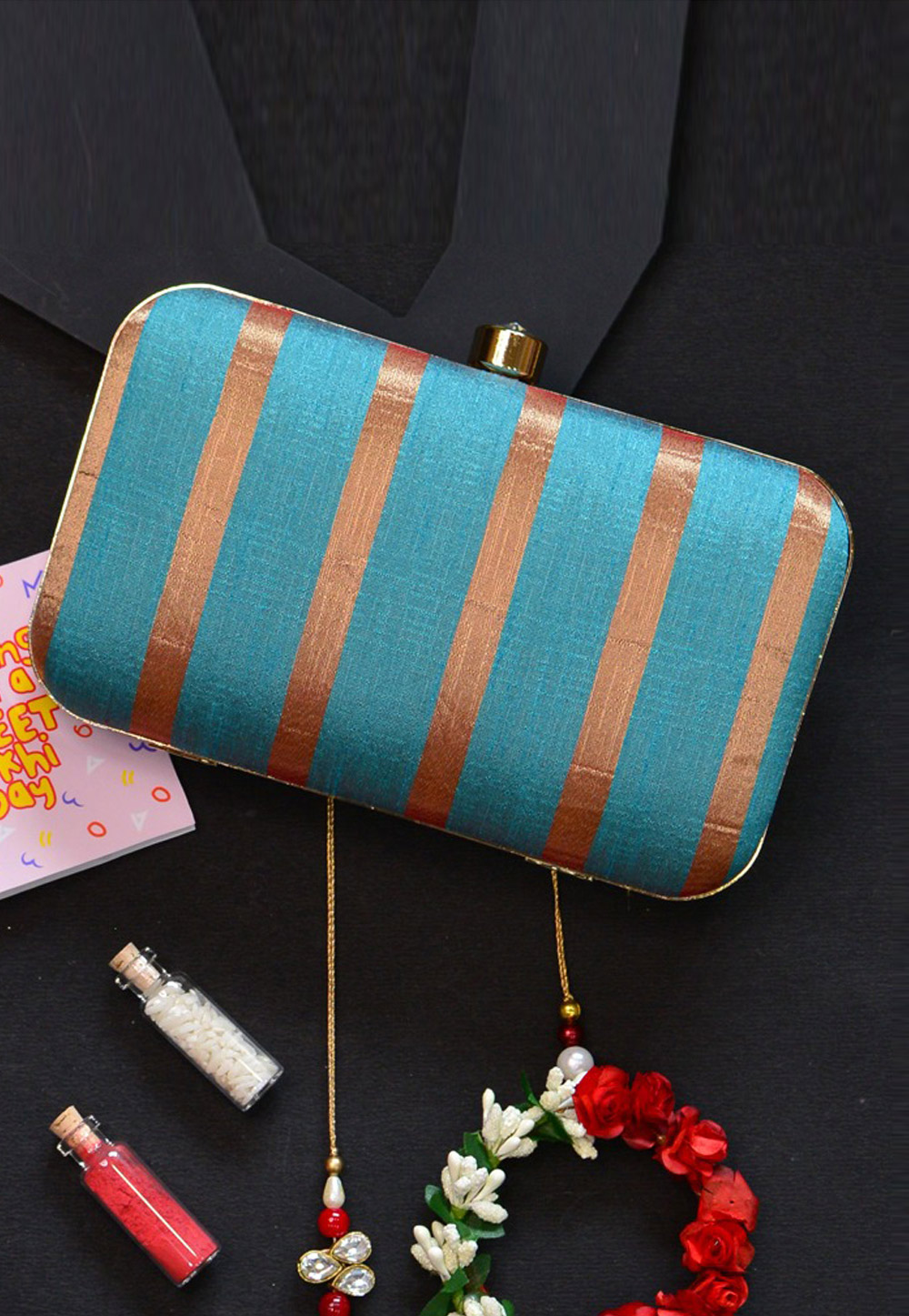 Turquoise Brocade Silk Clutch 228224