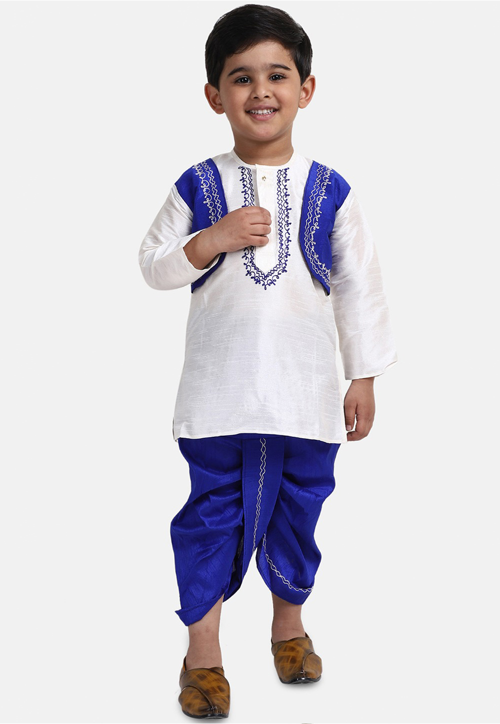 Off White Dupion Silk Kids Dhoti Kurta 226261