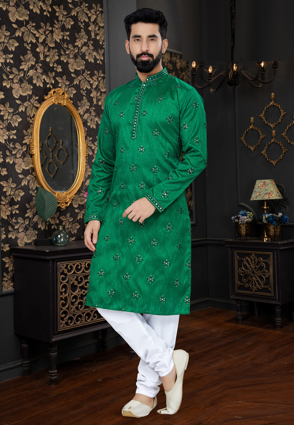 Grey Kurta Pajama Silk