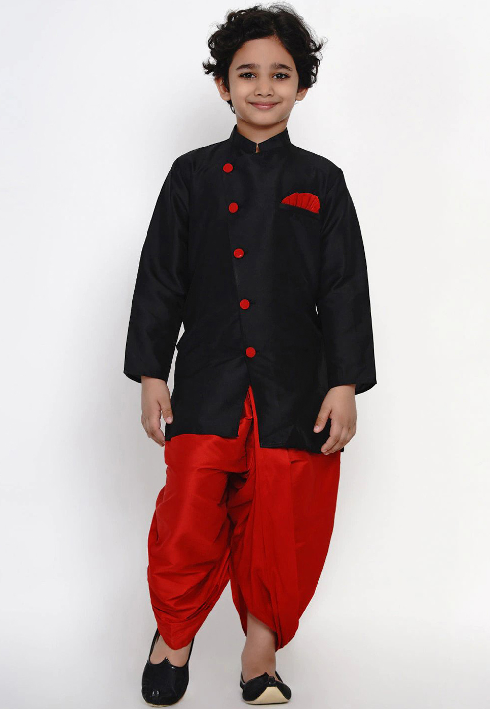 Black Dupion Silk Kids Dhoti Kurta 226263