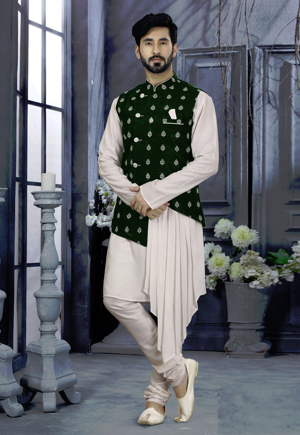 Off White Silk Kurta Pajama With Jacket 251516