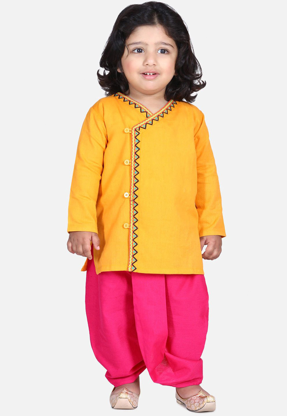 Yellow Cotton Kids Dhoti Kurta 226264