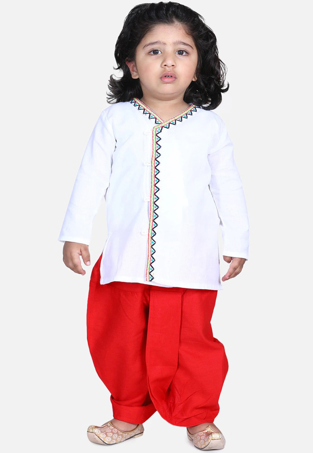 White Cotton Kids Dhoti Kurta 226265