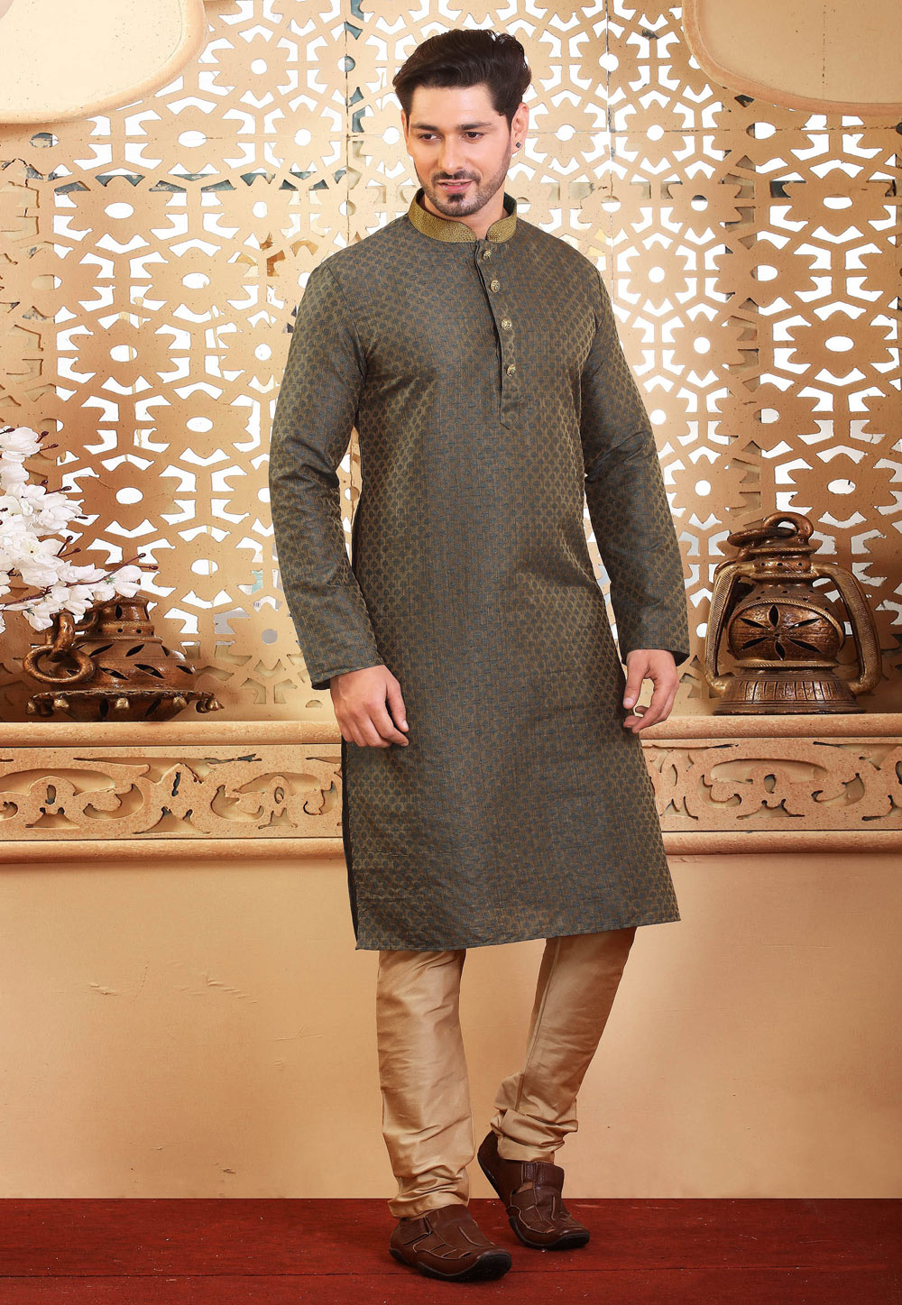 Brown Jacquard Kurta Pajama 236756