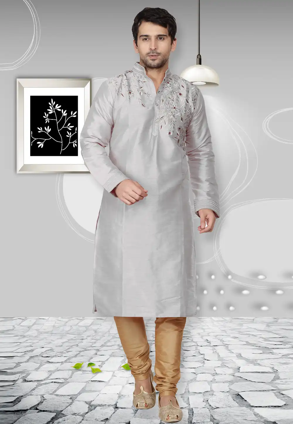 Grey Dupion Silk Kurta Pajama 236428