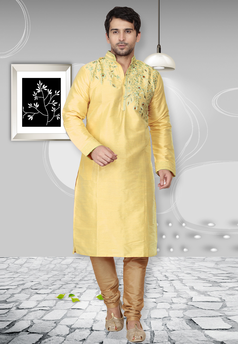 Yellow Dupion Silk Kurta Pajama 236430