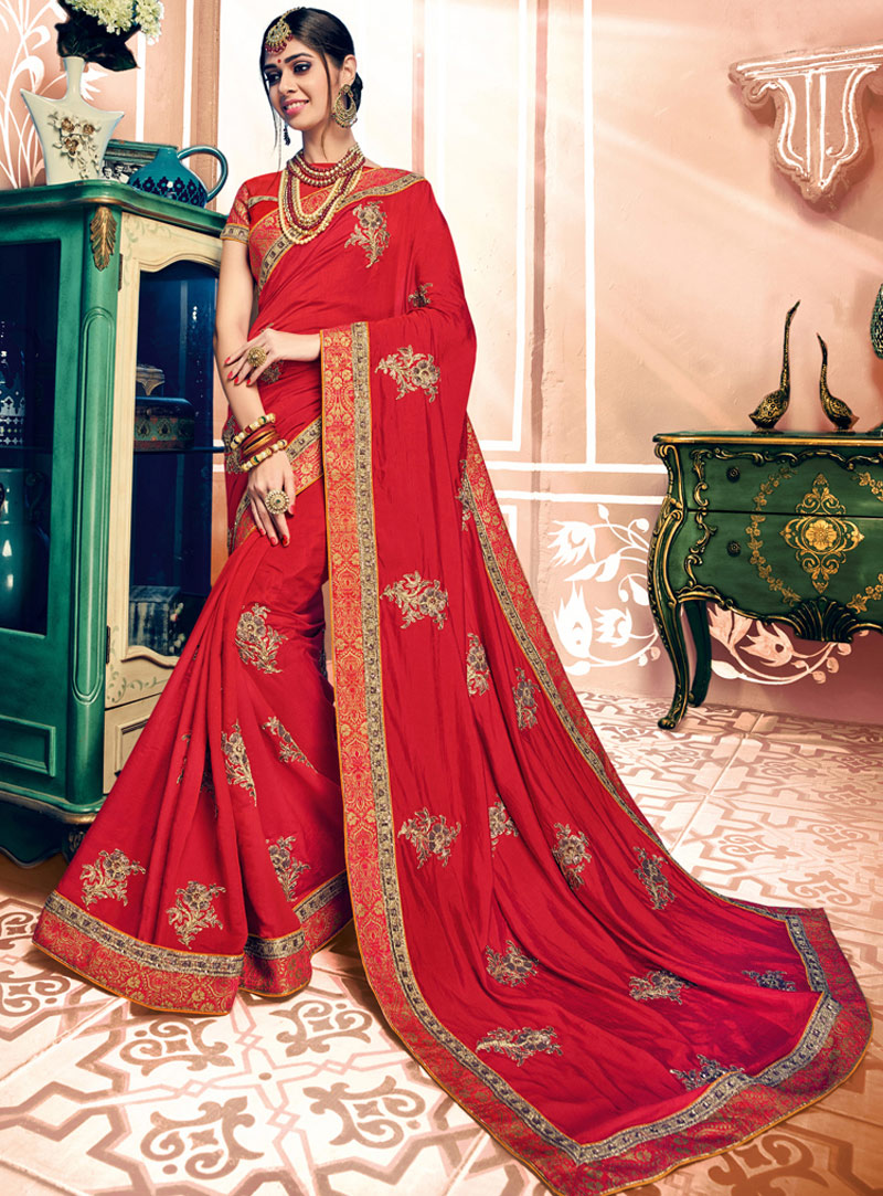 Red Silk Festival Wear Saree 105719