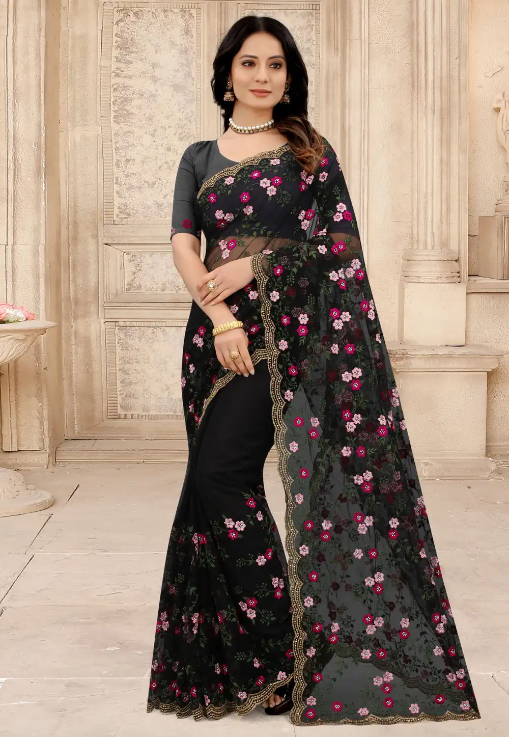 Black Net Festival Wear Saree 242774