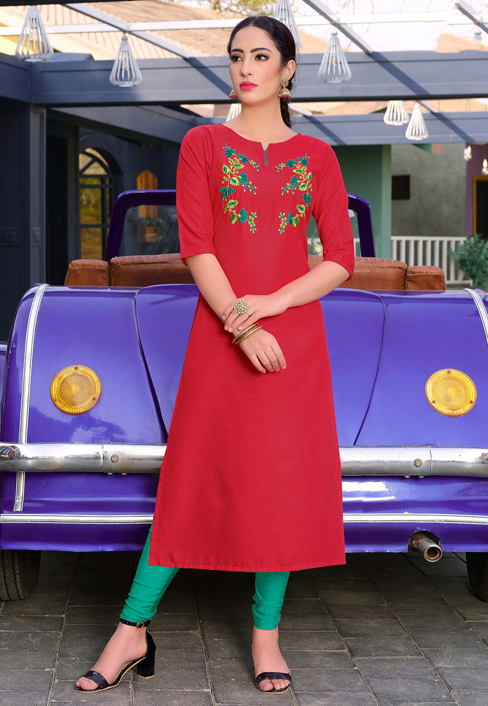 Red Silk Readymade Kurti 204866