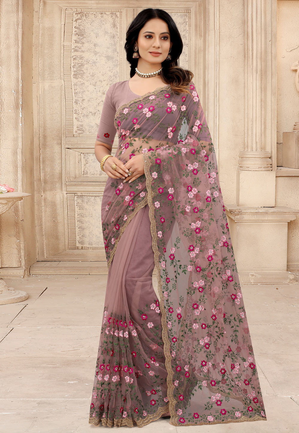 Brown Net Festival Wear Saree 242778
