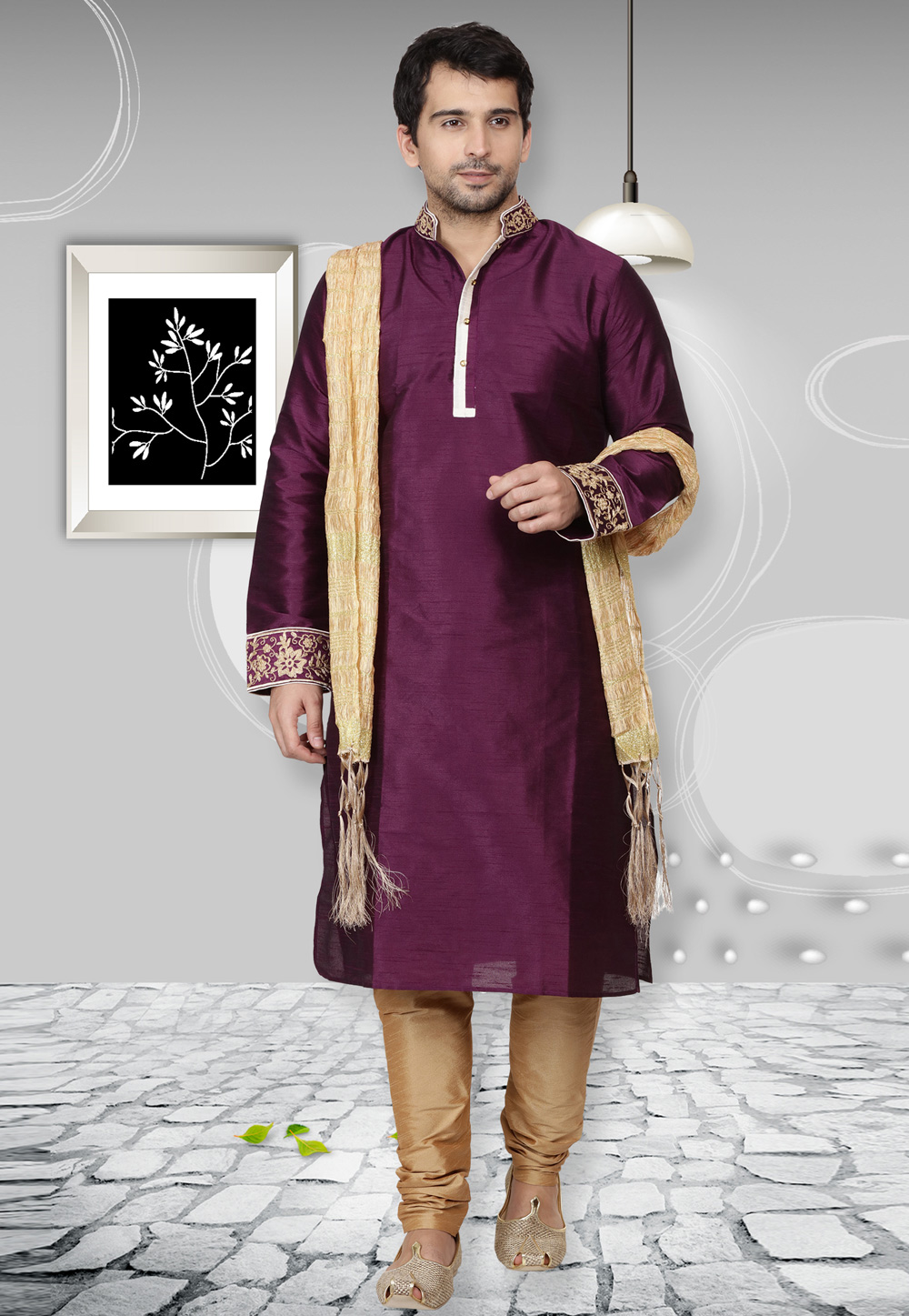 Purple Dupion Silk Readymade Kurta Pajama 167131