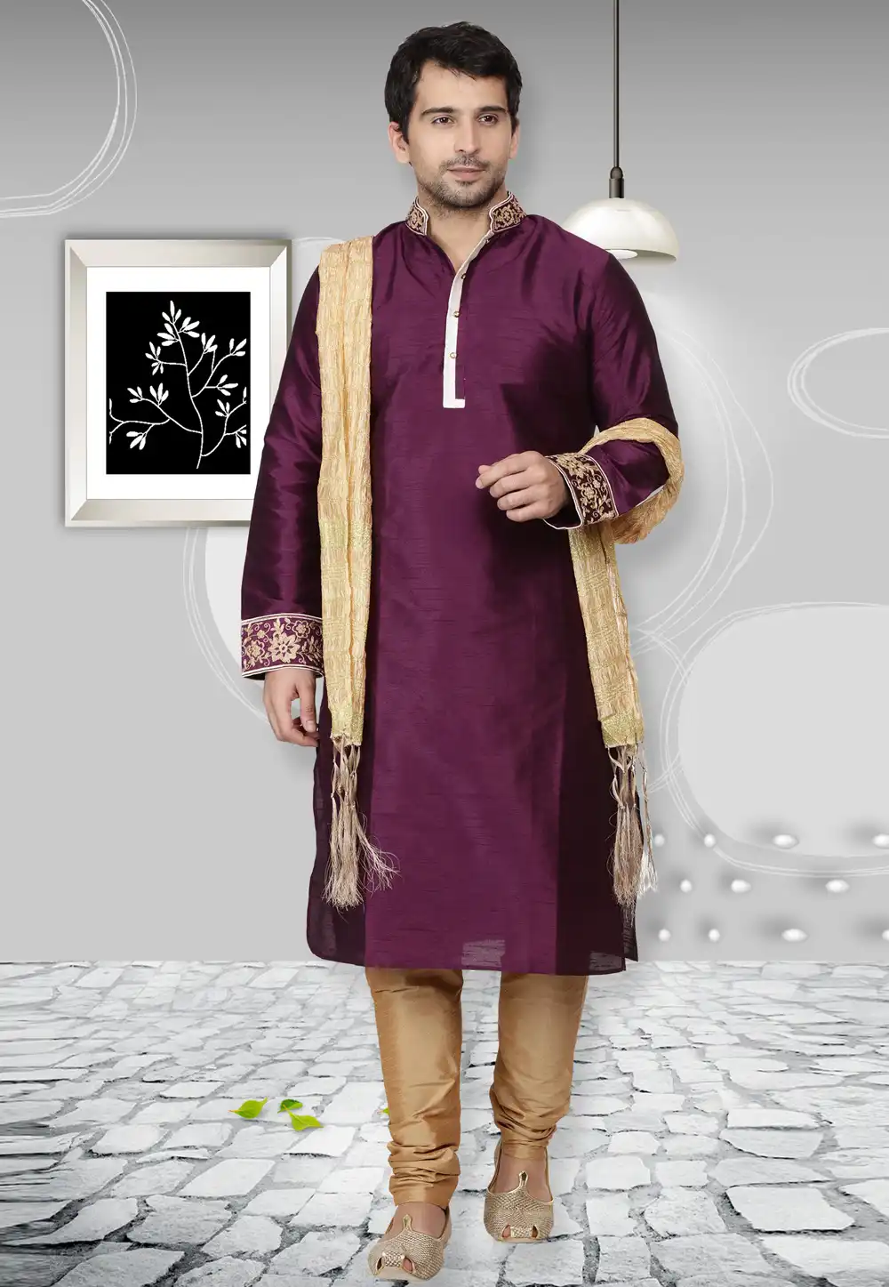 Purple Dupion Silk Readymade Kurta Pajama 167131