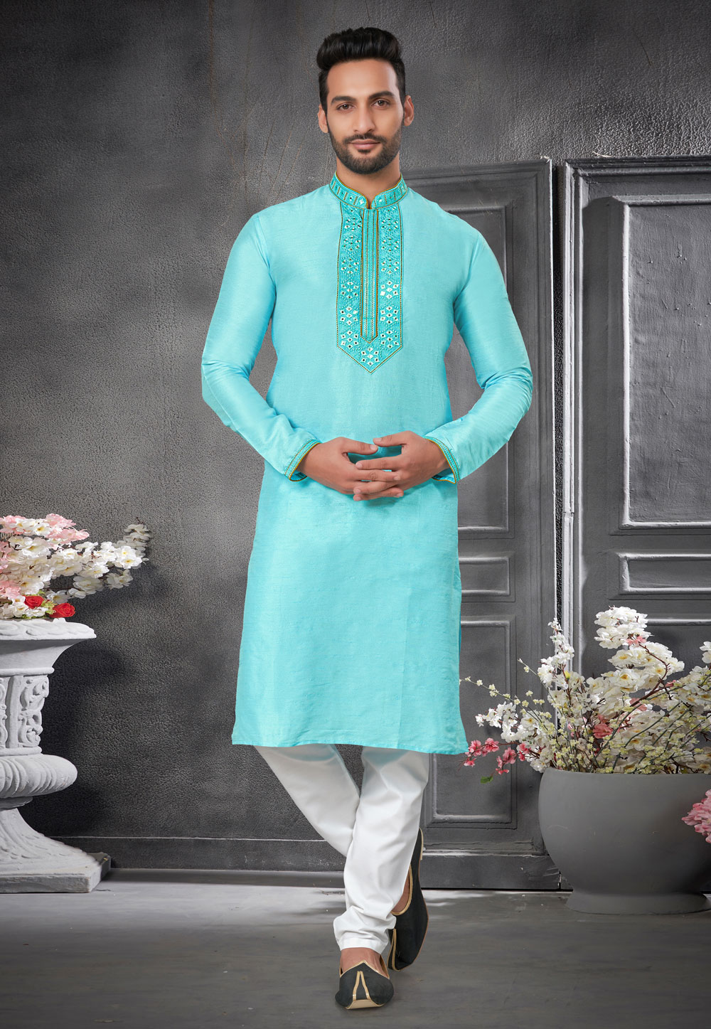 Sky Blue Silk Kurta Pajama 273192