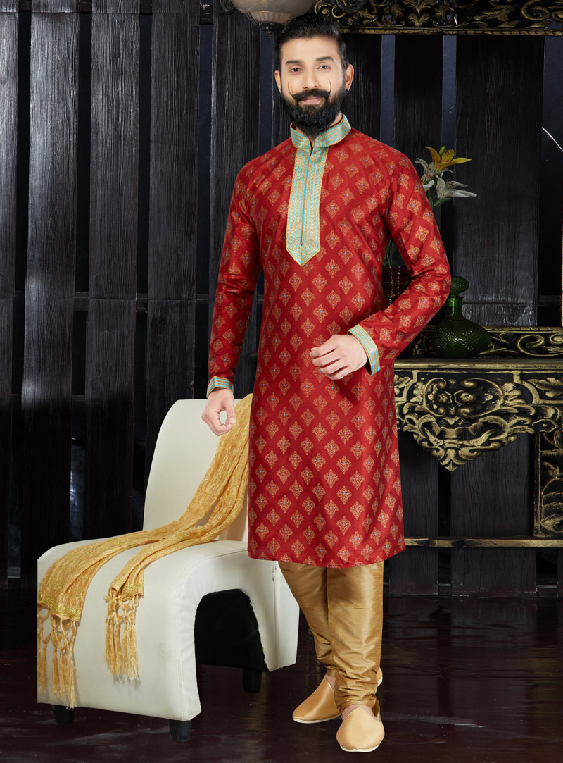 Maroon Dupion Readymade Kurta Pajama 97469