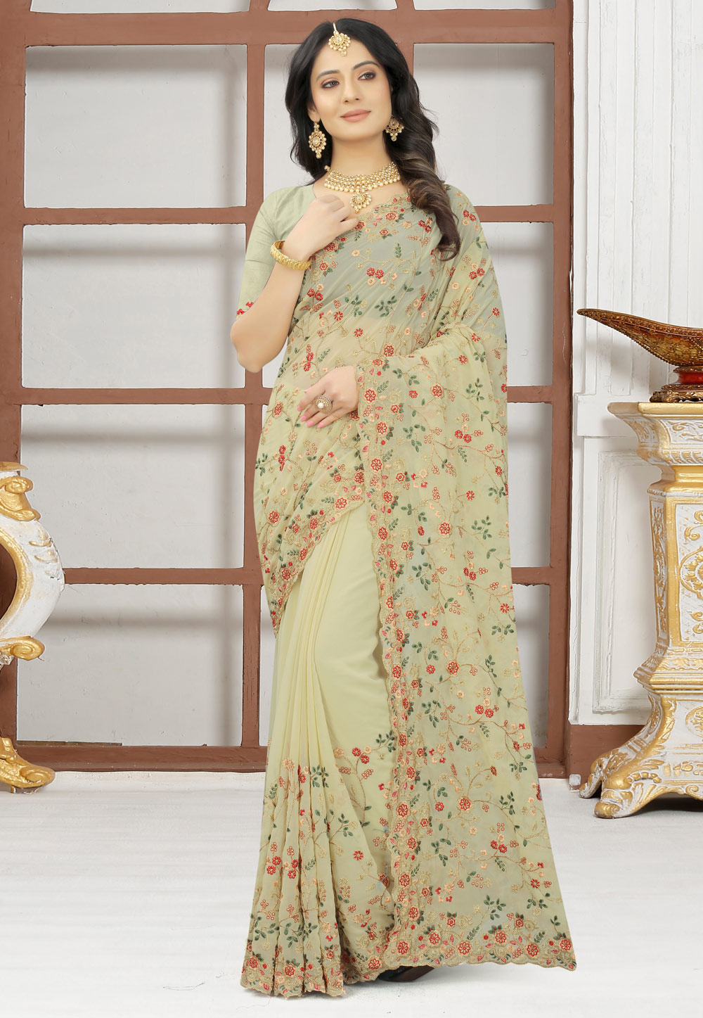 Pista Green Georgette Festival Wear Saree 244073