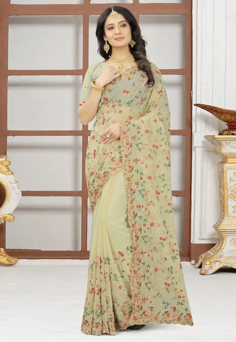 Pista Green Georgette Festival Wear Saree 244073